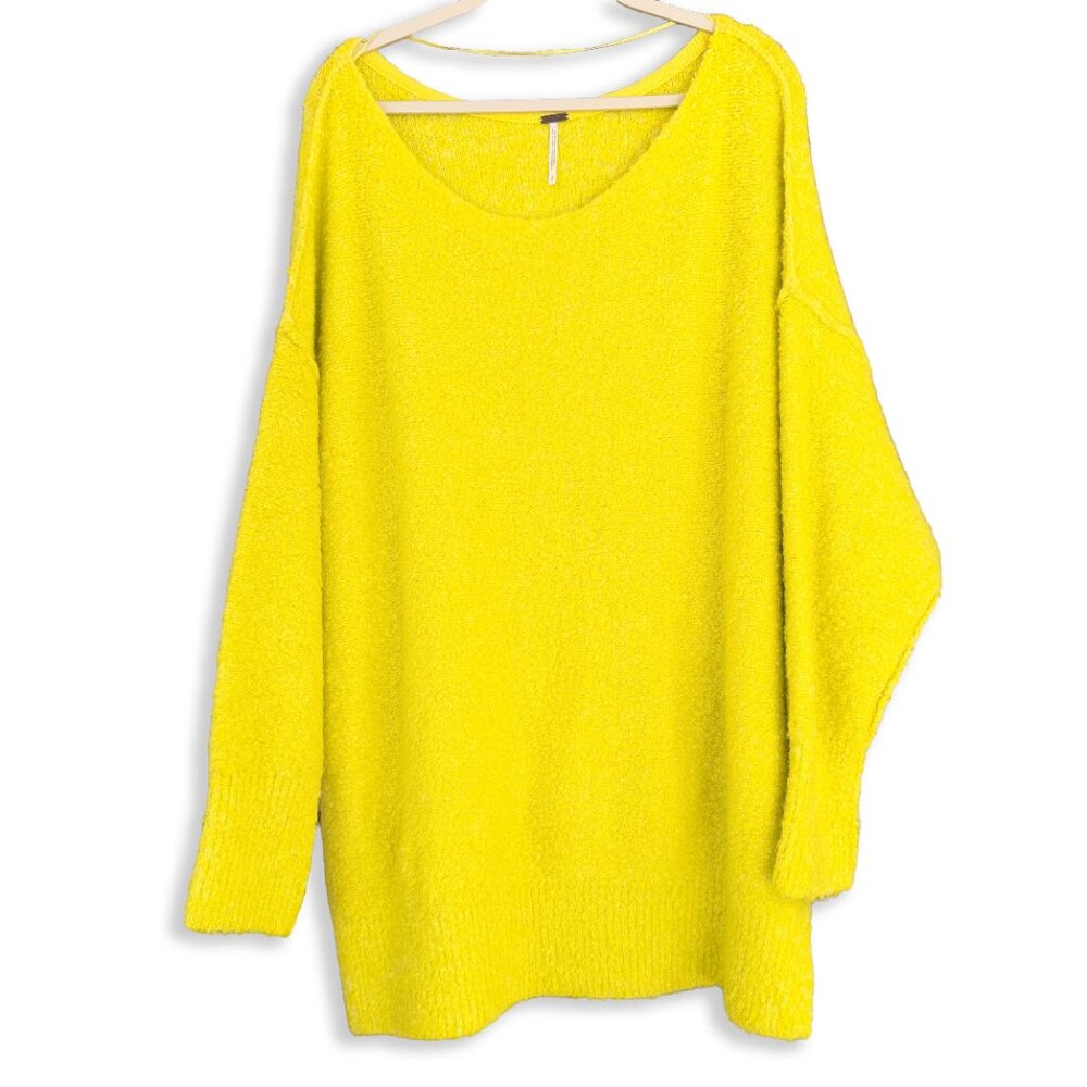 Free People Moira Slouchy Tunic Sweater in Citron Sun Combo Boucle Knit Large - Picture 4 of 12